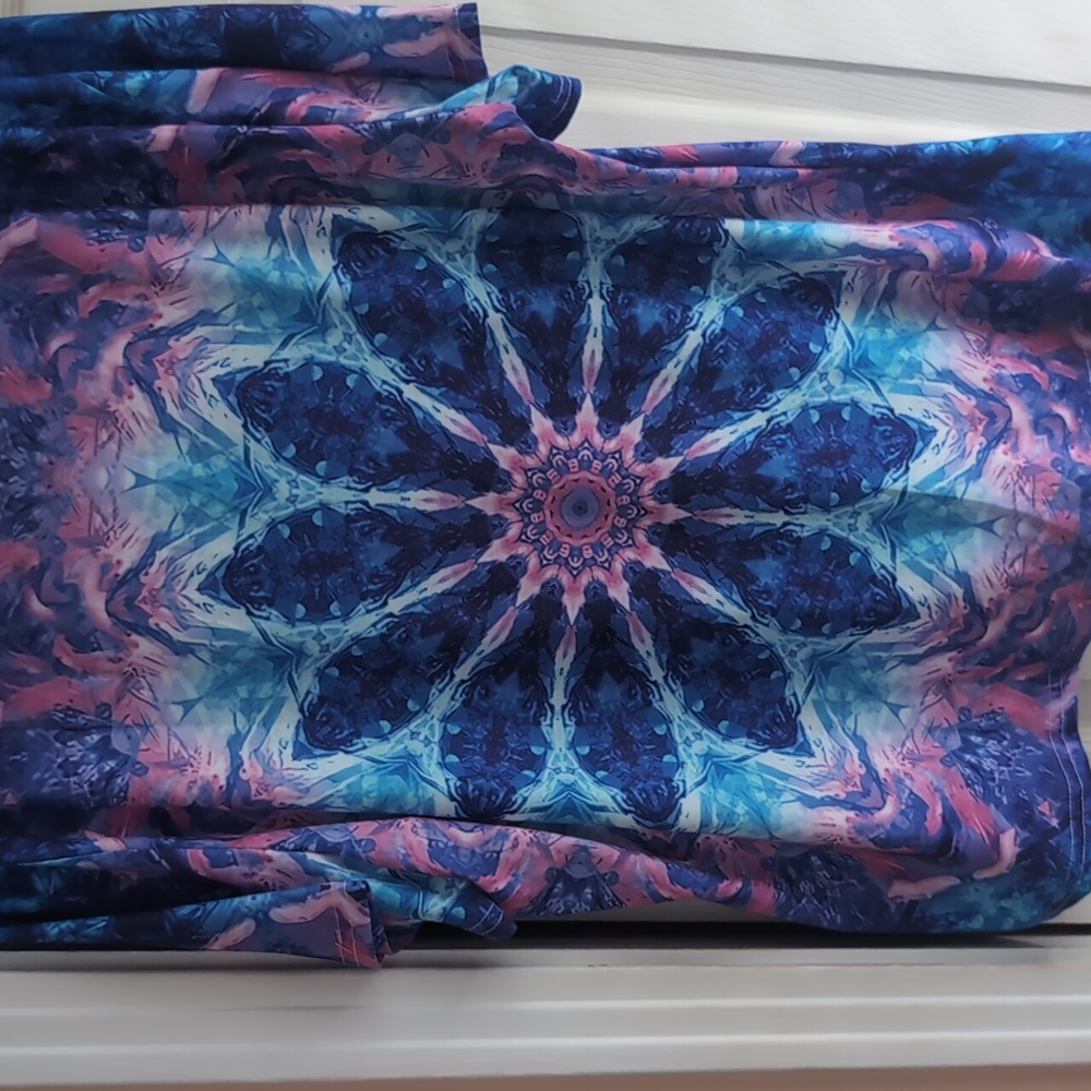Blue and Pink Mandala Print Women's Top - Picture 2 of 2